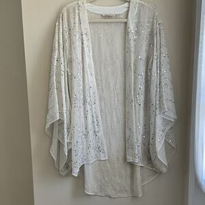Soft Surroundings White Sheer Kimono Open Front Sequins Jacket S/M